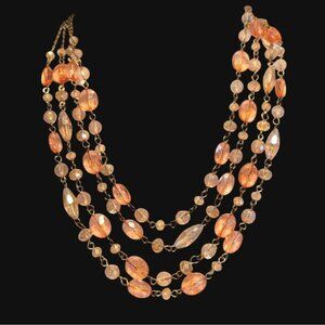 Multi-Strand Beaded Necklace Springtime Pink Peach Gold Tone Lobster Clasp